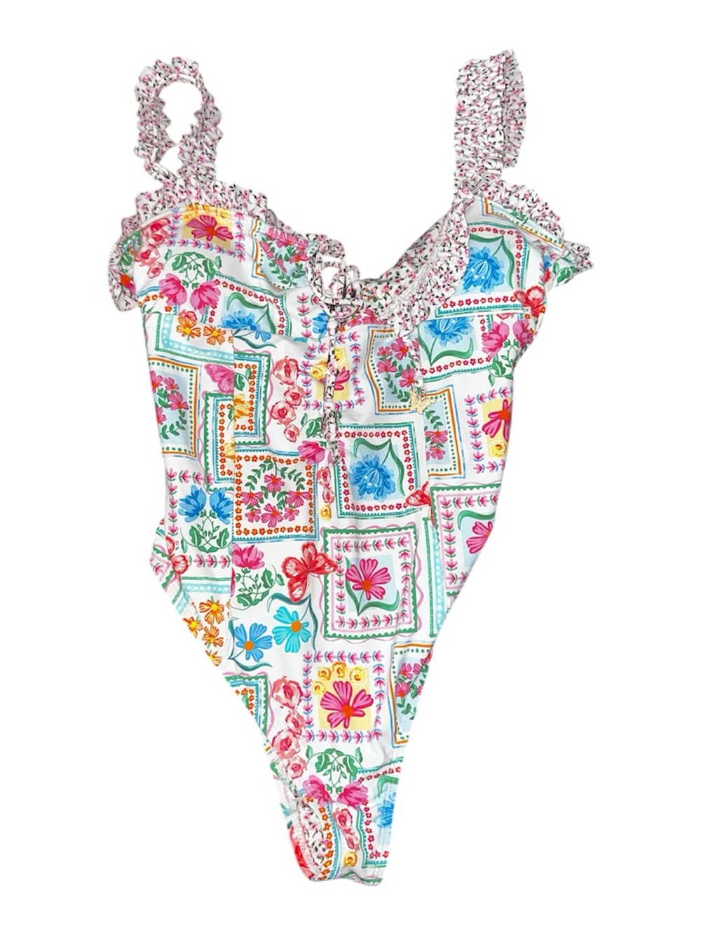 Jessica Simpson White Floral Patchwork One-Piece Swimsuit - Picture 3 of 4